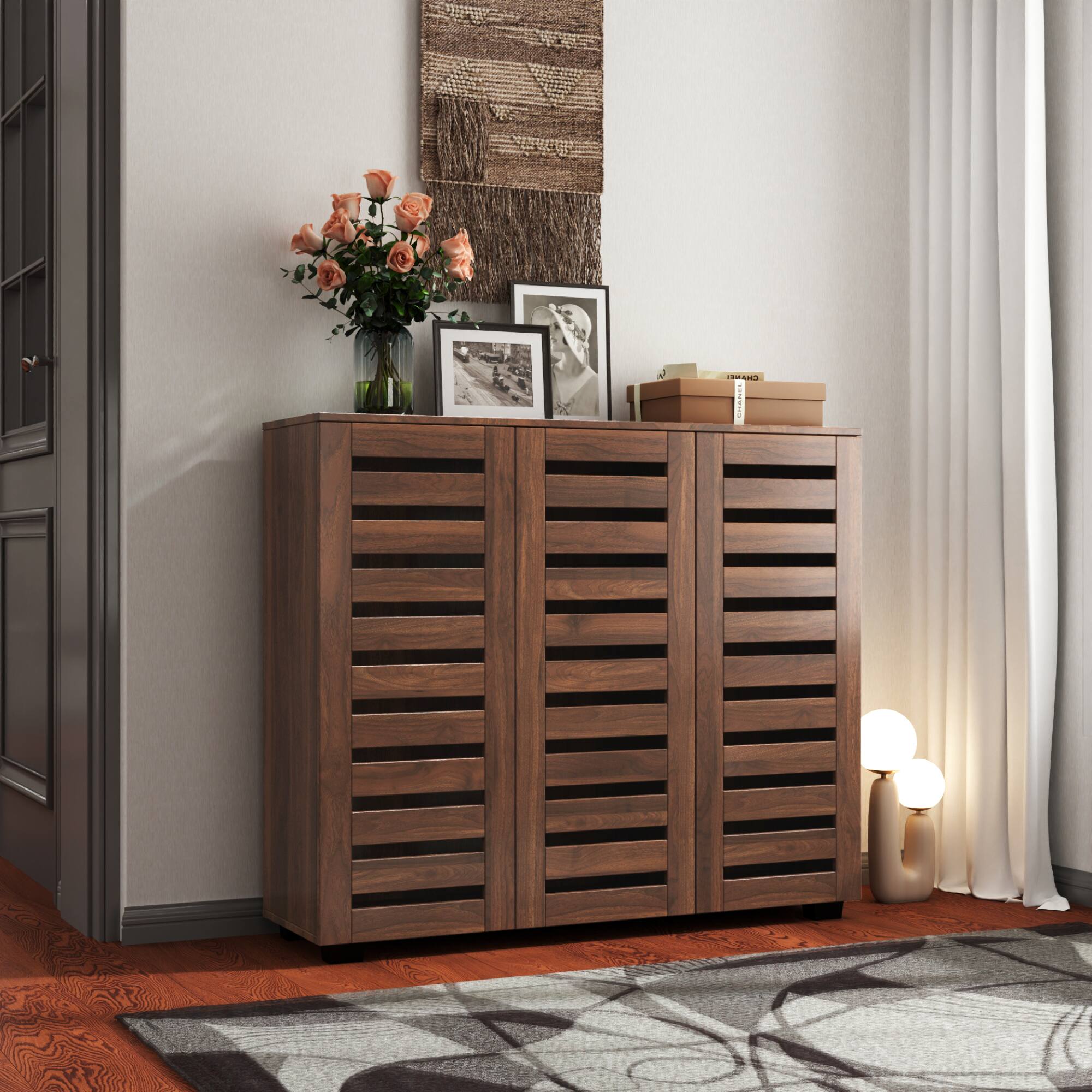 Alt View 1. GOODSILO - 5-Tier Adjustable Shoe Storage Cabinet with Louvered Doors for Entryway Hallway Bedroom Closet Living Room - Walnut.