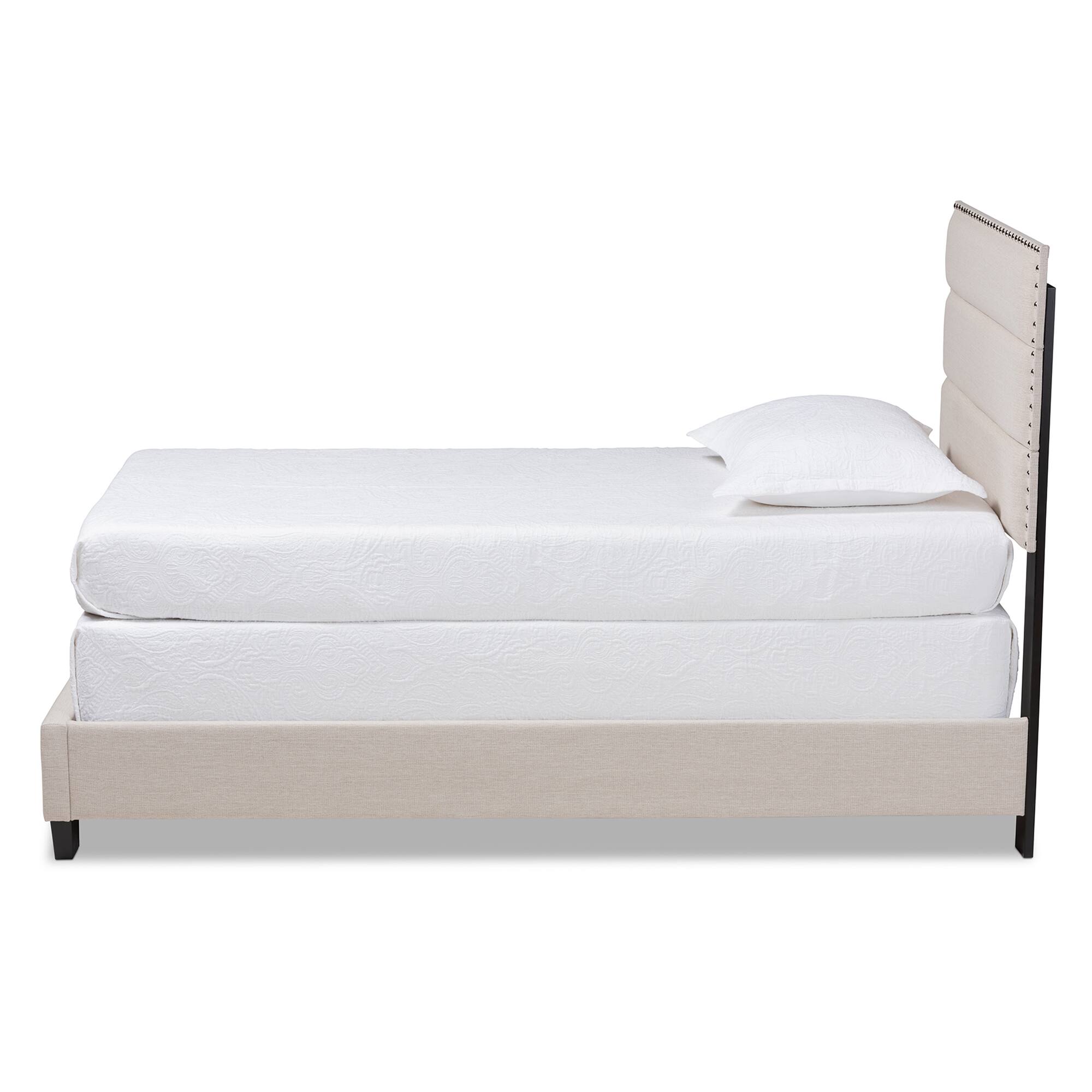 Angle. Baxton Studio - Ansa Modern and Contemporary Fabric Upholstered Bed - Beige/Black.