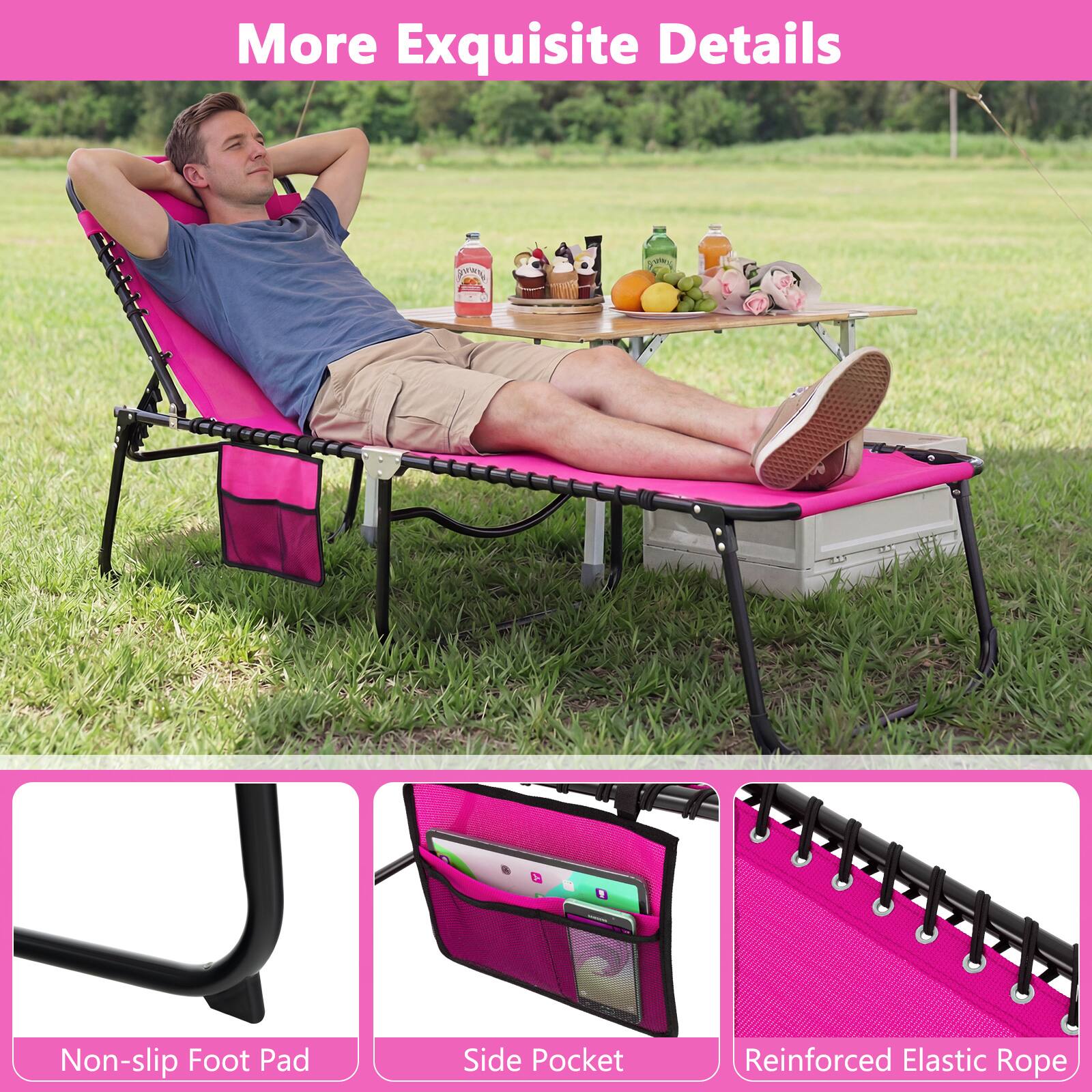 More Exquisite Details

- Non-slip Foot Pad
- Side Pocket
- Reinforced Elastic Rope