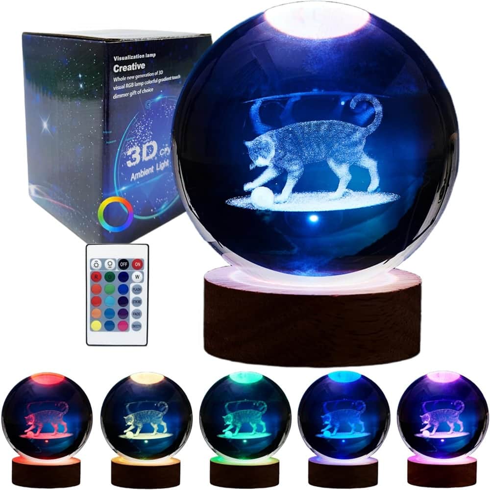 Schertz - 3D LED Cat Night Light – 16 Colors, Dimmable with Remote Control