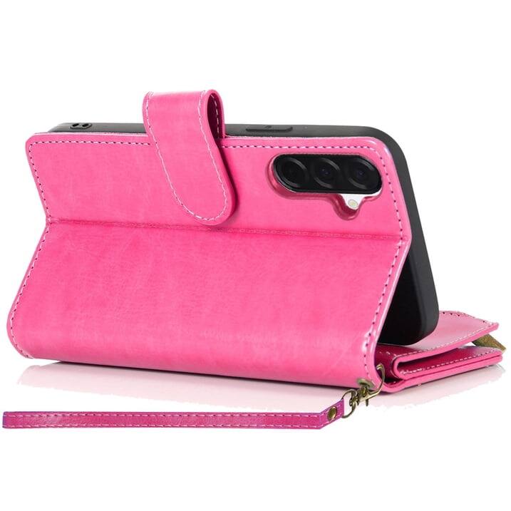 Left. TJS - Phone Case for Samsung Galaxy A17 5G, Luxury Wallet Card ID Zipper Money Holder Cover (Pink) - Pink.