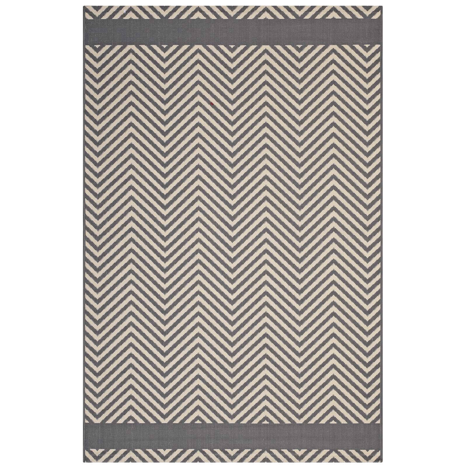 Angle. Modway - Optica Chevron With End Borders Indoor and Outdoor Area Rug - Gray and Beige.