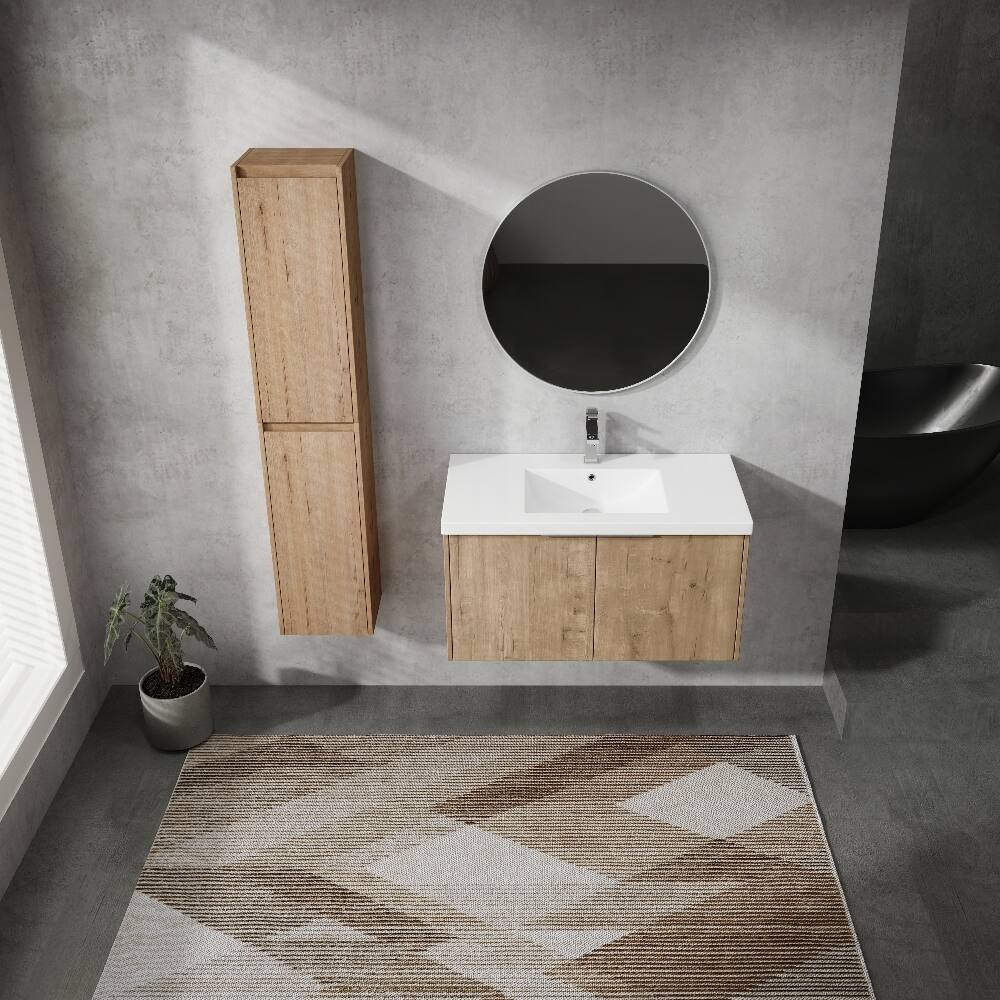 Angle. Loheer - Loheer 36 inch wall mounted bathroom vanity Set Imitative Oak - Imitative Oak.