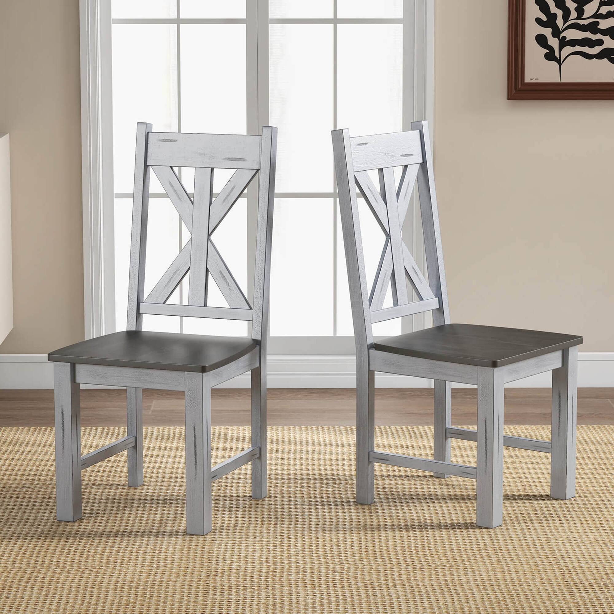 Back. Costway - Wooden Dining Chair Set of 4 with Rubber Wood Frame Elegant Hollowed Backrest - White, Gray.