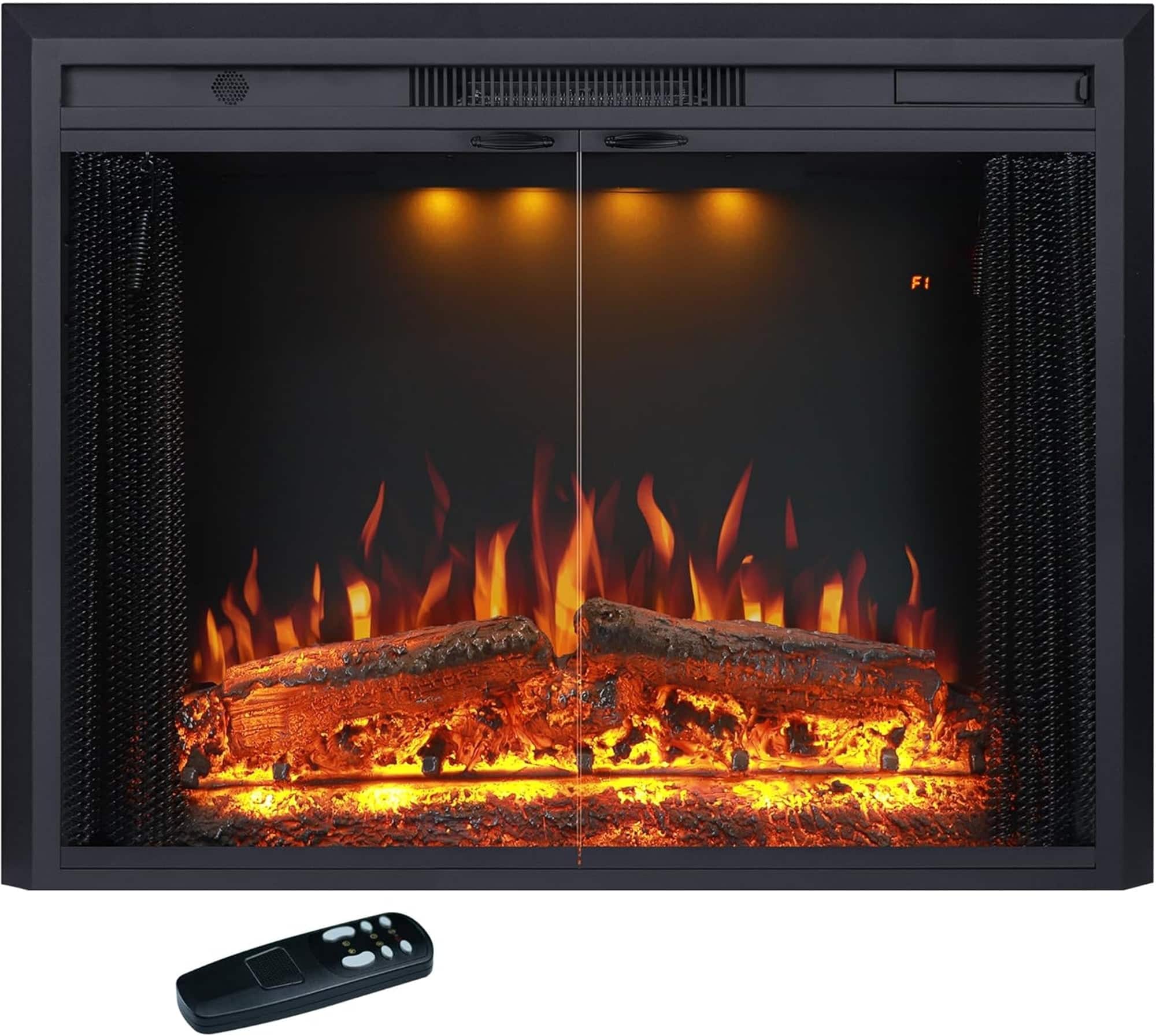 Boyel Living - 33 Inch EFM Electric Fireplace 5100 BTU 750W/1500W 5-Level Flame 1-9H Timer 3 Spot Lights - Black