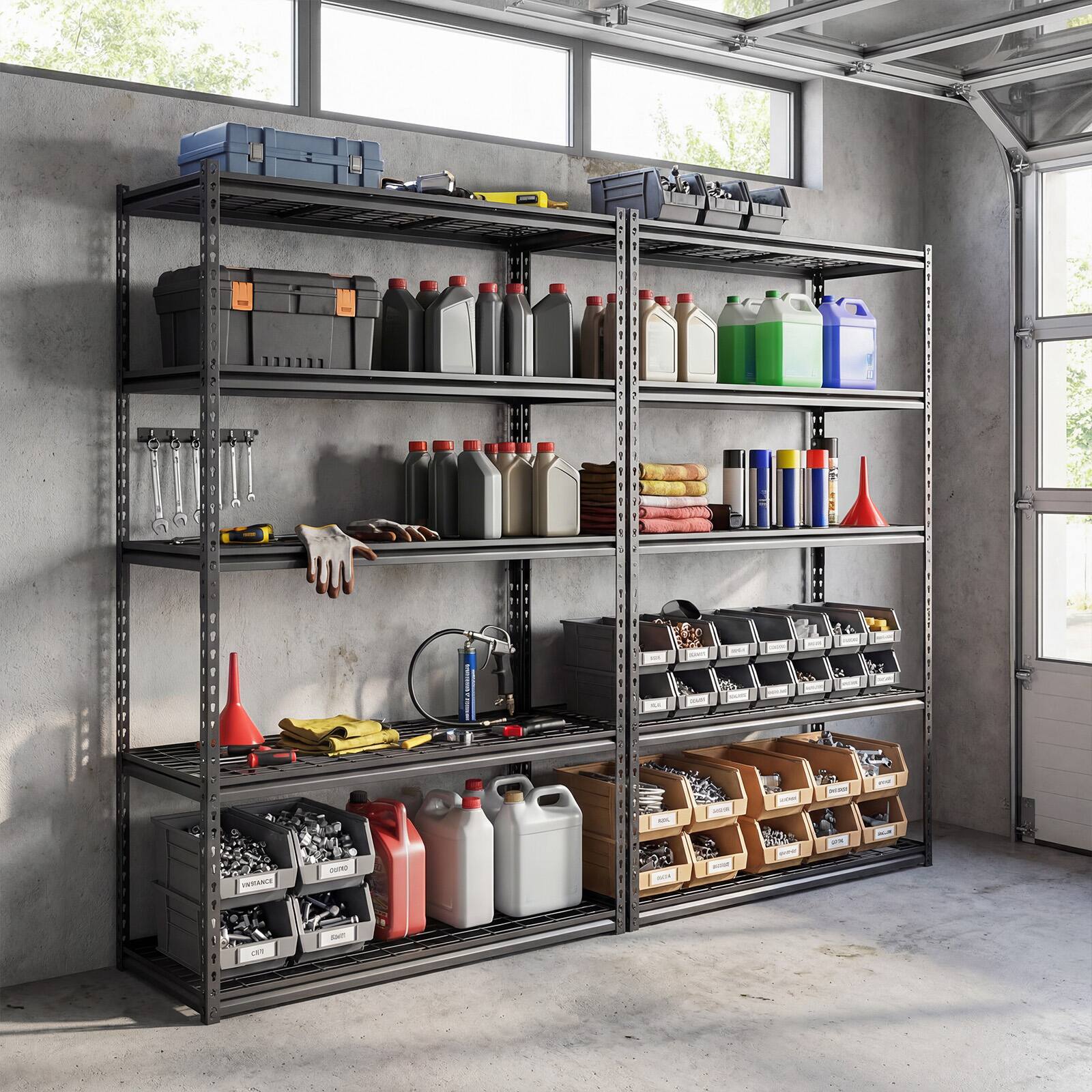 Alt View 3. Costway - Costway 4 PCS 5-Tier Heavy-Duty Utility Shelf with Adjustable Wire Racks, 2000 lbs Capacity - Black.