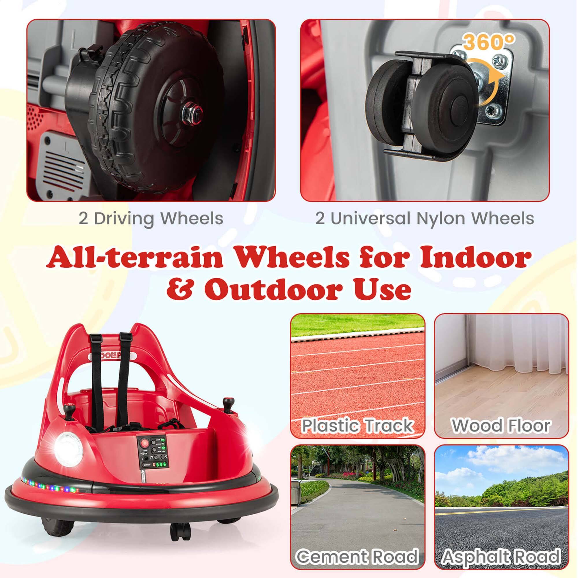 360° 2 Driving Wheels 2 Universal Nylon Wheels All-terrain Wheels for Indoor & Outdoor Use

- Plastic Track
- Wood Floor
- Cement Road
- Asphalt Road