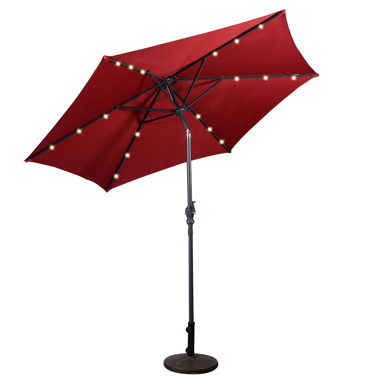 Alt View 1. WELLFOR - 9FT Patio Solar LED Umbrella with Tilt and Crank Lift.