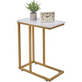 Vecelo - 2Pack C Shaped End Table for Small Spaces, Sofa Side Table with Metal Frame, Easy to Assemble Snack Table - Gold