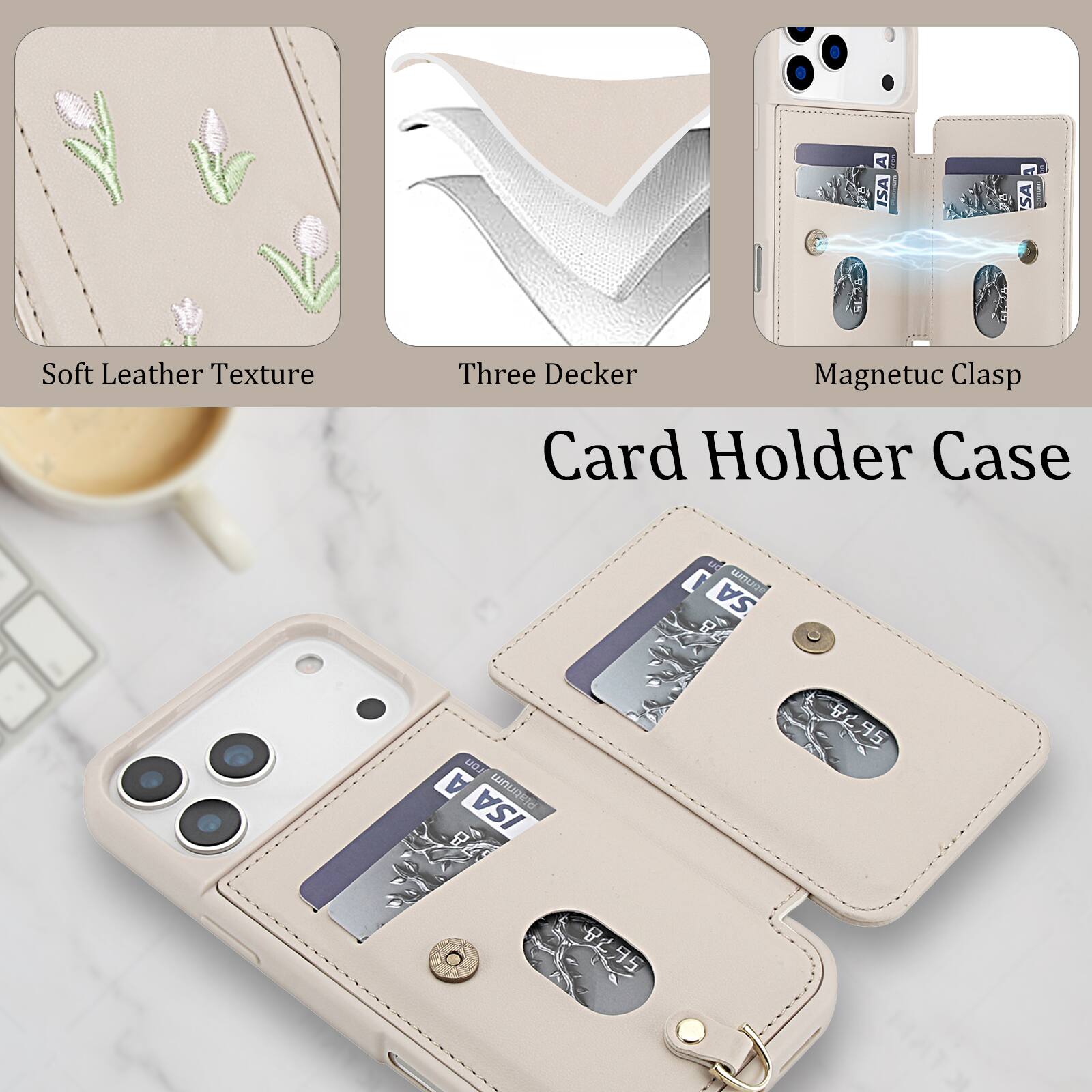 A ISA SA Soft Leather Texture Three Decker Magnetic Clasp Card Holder Case LG J  SA  4 2 uBA A wnd ISA    8295 95 B 95 95