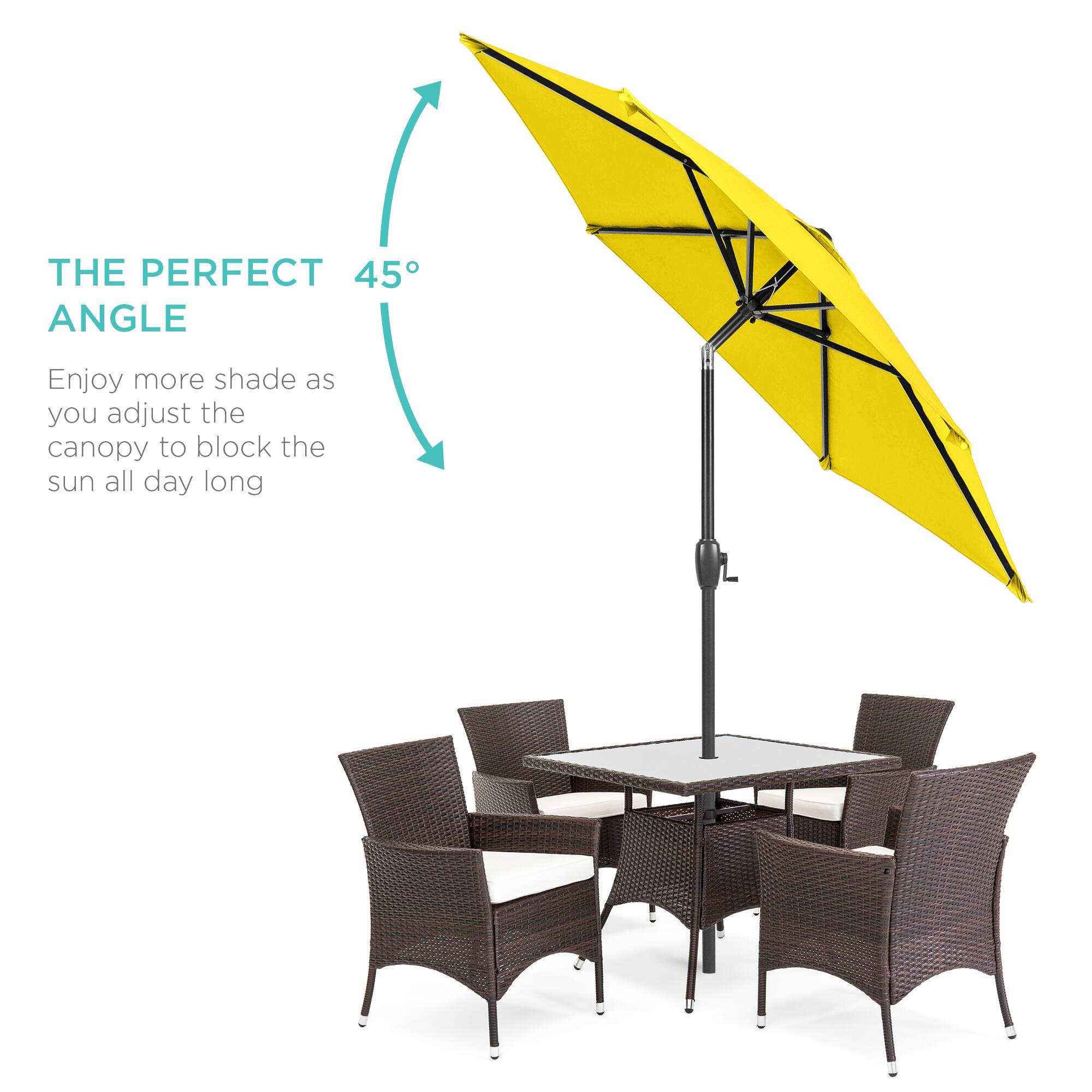 THE PERFECT 45° ANGLE

Enjoy more shade as you adjust the canopy to block the sun all day long