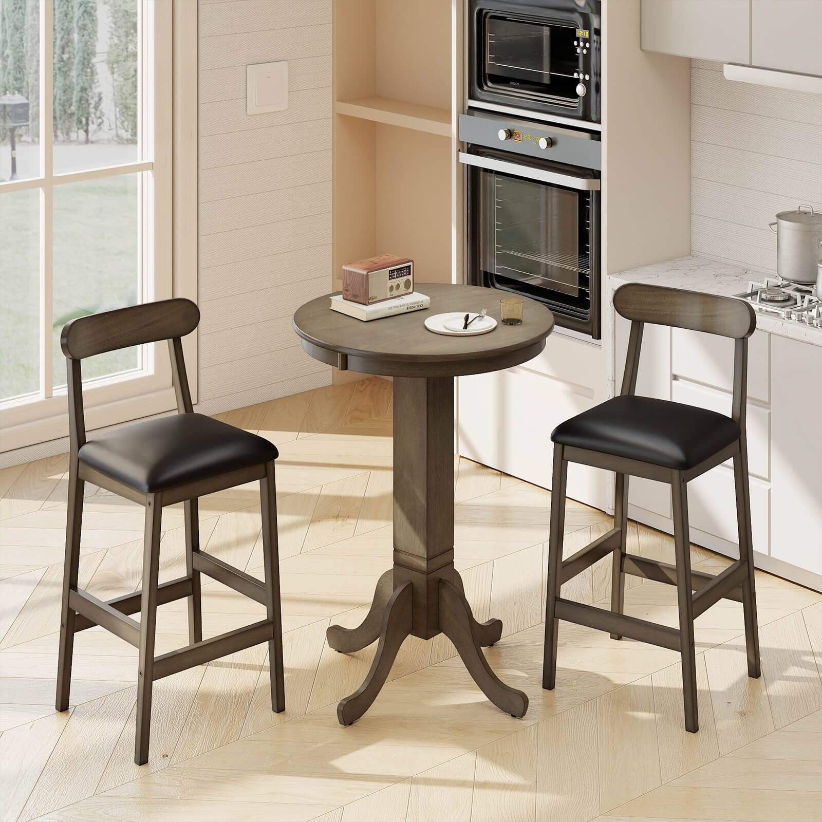 Alt View 1. Costway - Costway Set of 2 Bar Stools with Rubber Wood Legs, Footrests, Curved Backrests for Kitchen - Oak,Black.