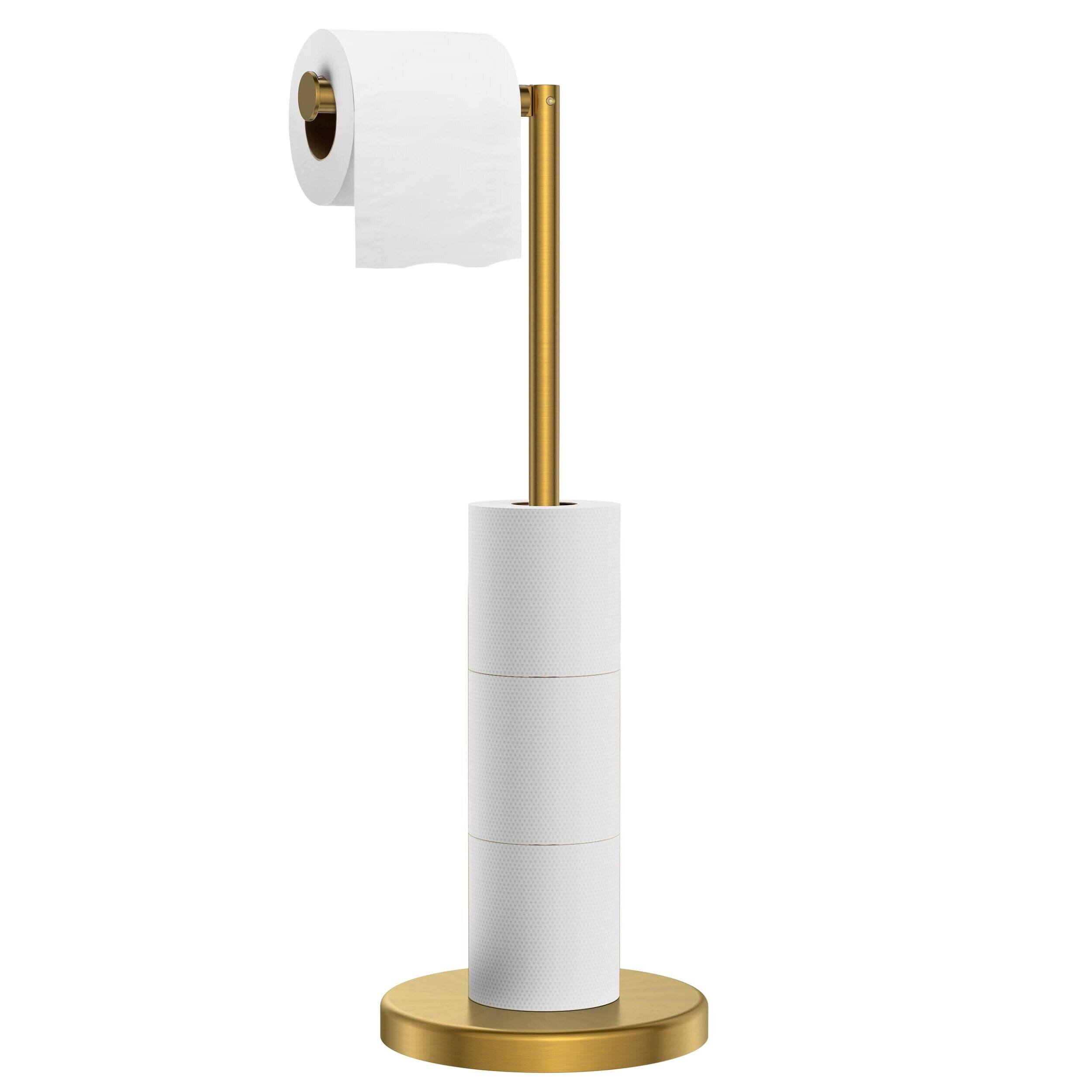 Front. Dazzed Corner - Toilet Paper Holder Stand, Freestanding Tissue Roll Holder for Bathroom,Storage for 4 Rolls - Brushed Gold.