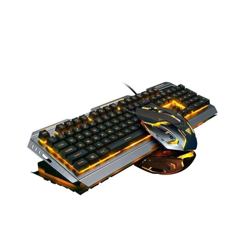 Cozy Serene - Wired Gaming Mouse Combo Iron Metallic Frame Orange Yellow Led Backlit Bright Changing Full Size 104 Keycap Usb 2 0 For - Default