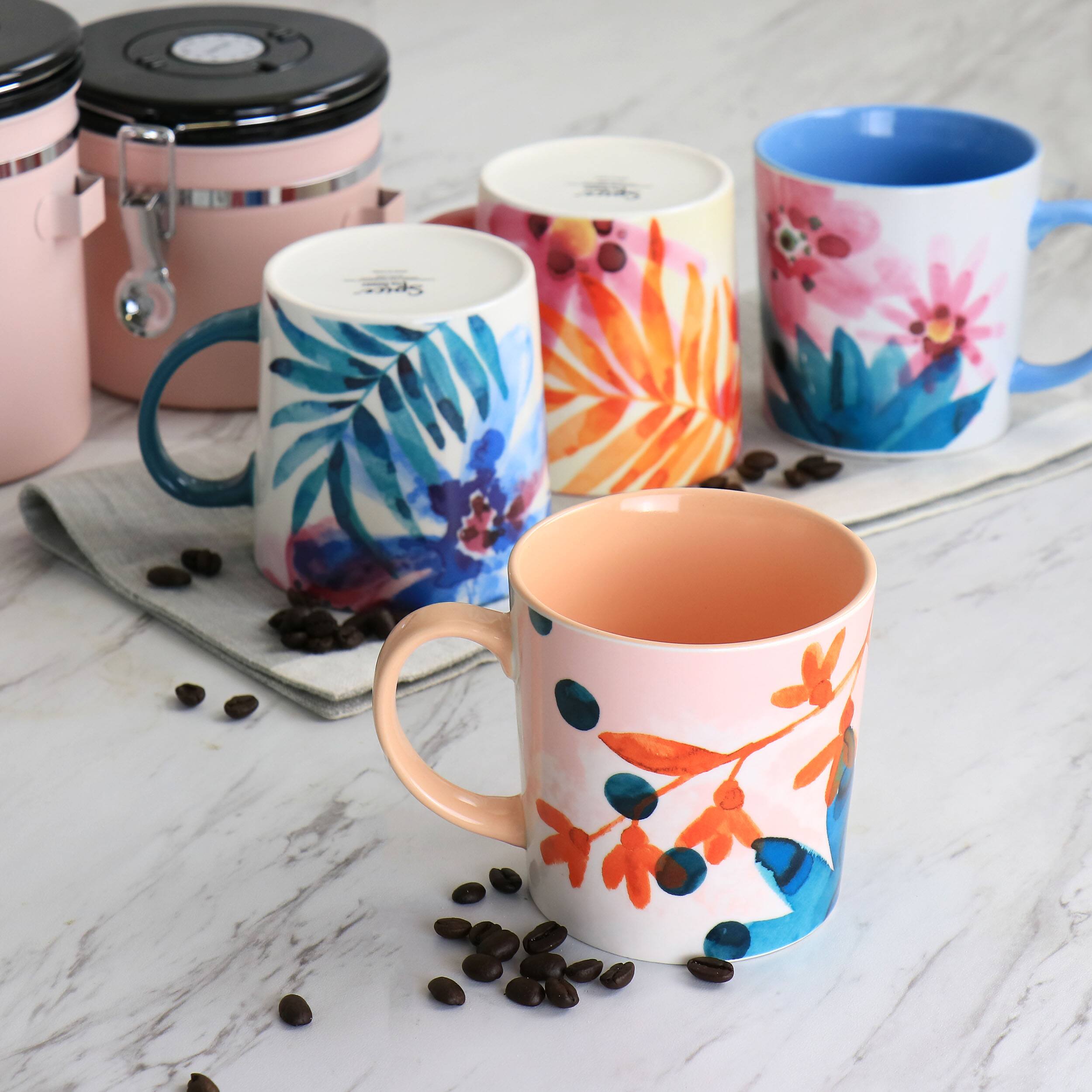 Alt View 6. Gibson - Spice by Tia Mowry Goji Blossom Fine Ceramic 4 Piece 17oz Mug Set in Multi Color - Multi-Color.