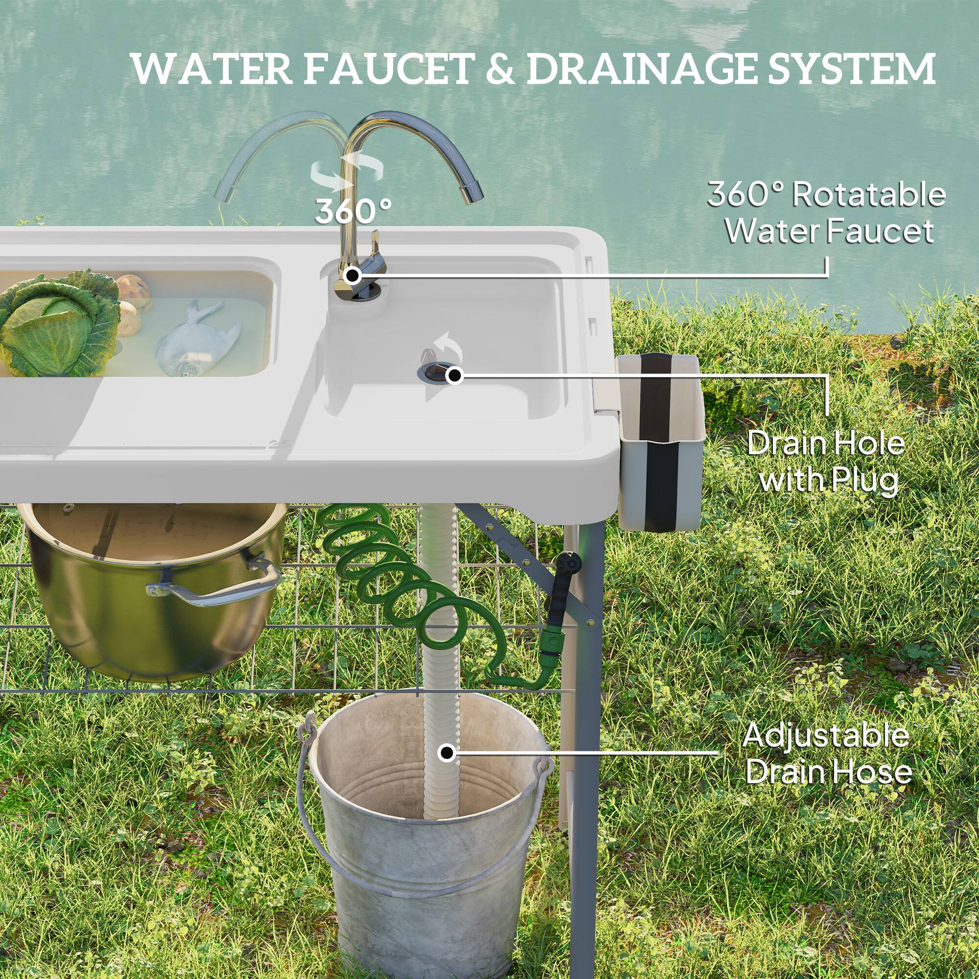 WATER FAUCET & DRAINAGE SYSTEM
360° Rotatable Water Faucet
Drain Hole with Plug
Adjustable Drain Hose