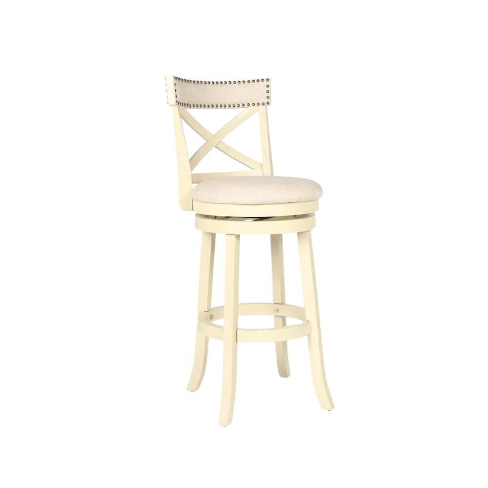 FurniFact - 29-Inch Wood Bar Stool 360 Swivel Fabric Ant - White