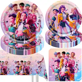 Giantpower - Kpop Demon Hunters Birthday Party Decorations Tableware Set - multicolored
