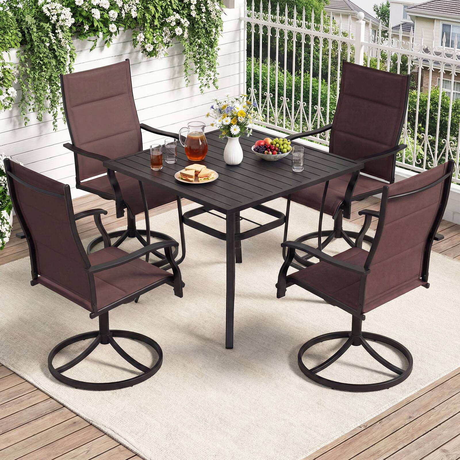 Alt View 1. Gymax - Gymax Padded Patio Swivel Chairs Set of 4 Ergonomic Outdoor Dining Chairs w/High Back Brown - Brown.
