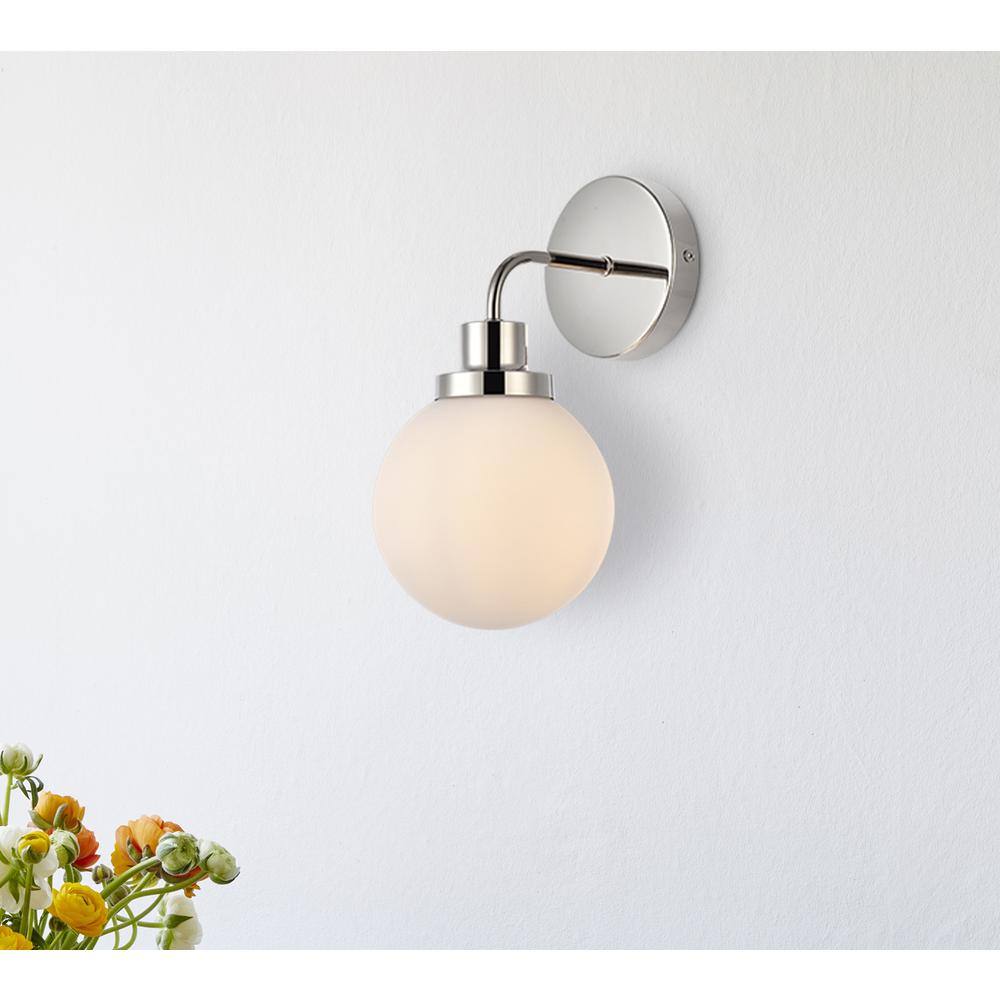 Angle. Living District - Hanson 1 light bath sconce in polished nickel with frosted shade - Polished Nickel And Frosted Shade.