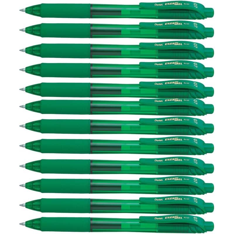 Pentel - EnerGel-X Retractable Liquid Gel Pen, Green, Pack of 12
