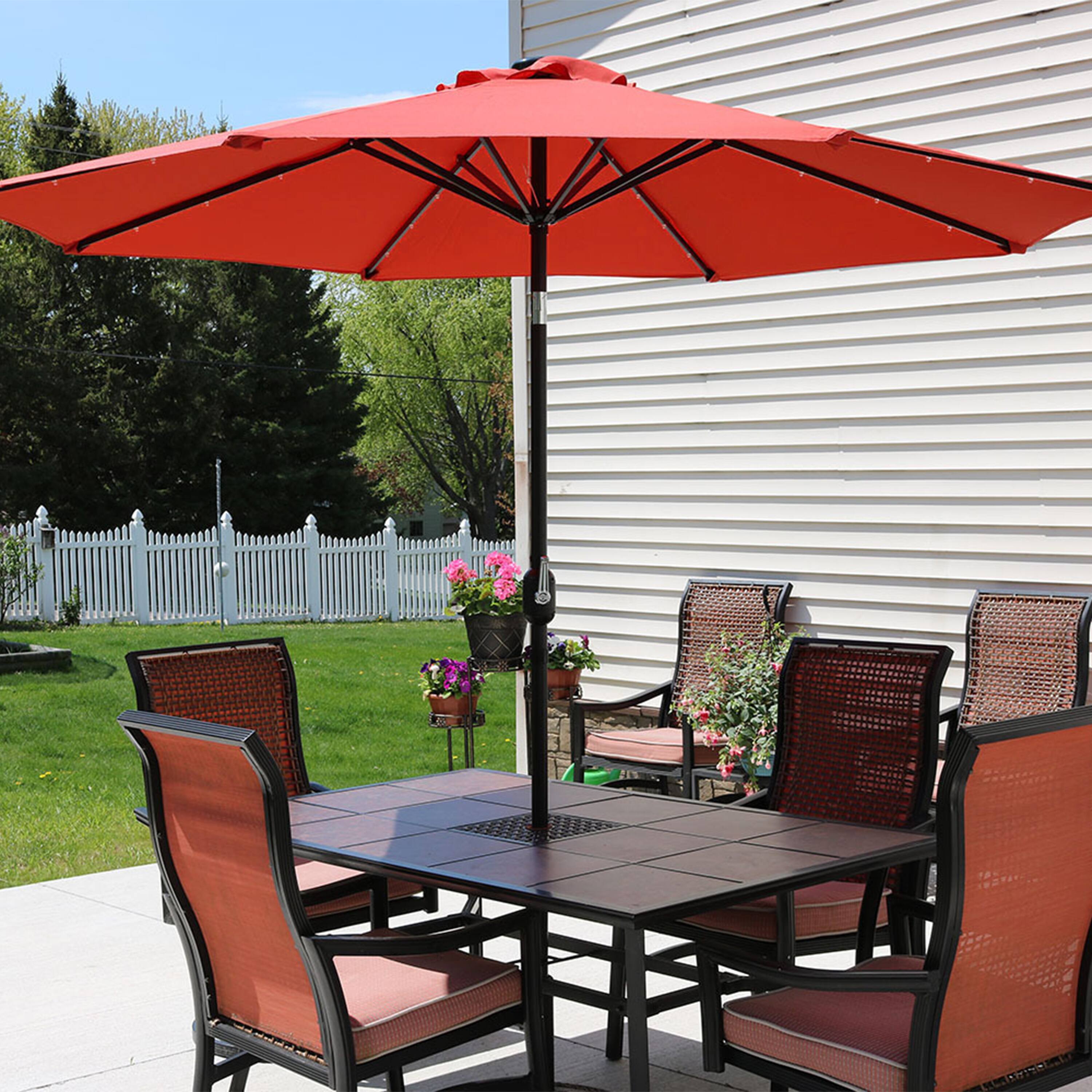 Alt View 2. Sunnydaze - 9 ft Solar Aluminum Patio Umbrella with Tilt and Crank - Burnt Orange.
