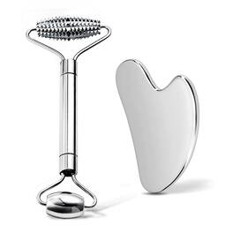 DORLUKFU - Gua Sha Facial Tools and Face Roller Set, Stainless Steel Facial Sculpting Eyes Roller Guasha for Face, Chin & Jawline