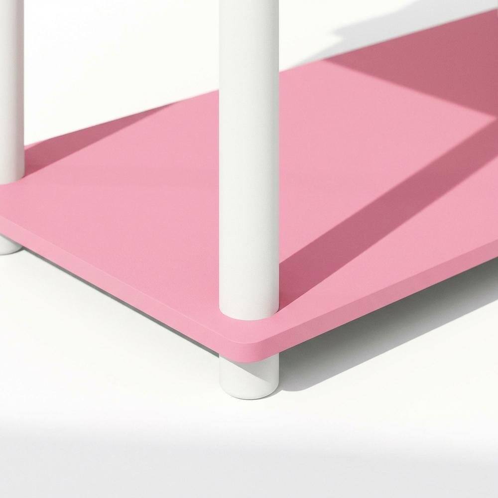 Alt View 2. FurniFact - Wooden Bookcase with Open Shelving for Living Room Storage - Pink/White.