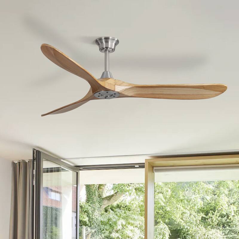 Front. Sofucor - Sofucor 60 Inch Modern Ceiling Fan No Light DC Motor 3 Solid Wood Blades Ceiling Fan With Remote Farmhouse Ceiling Fans - Nickel Wood.