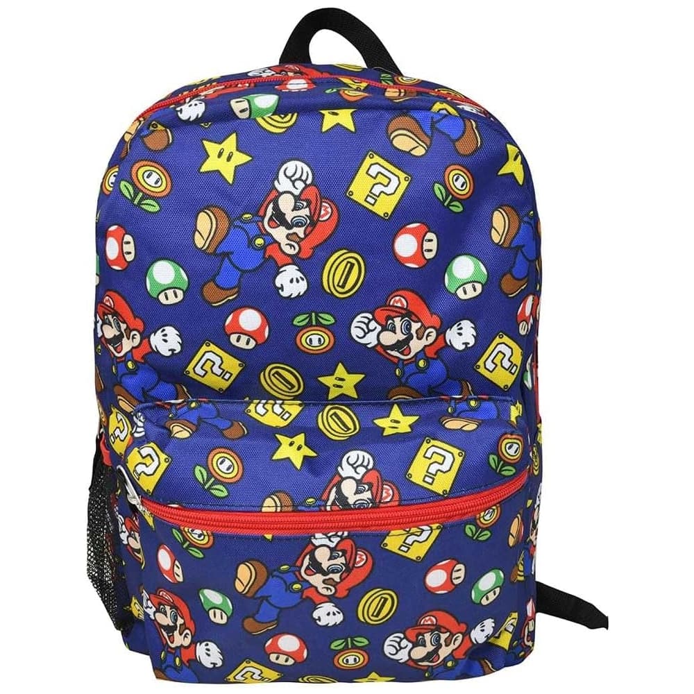 UPD - All Over Print 16" Navy Blue Unisex Super Mario Classic Backpack for School - Multicolored