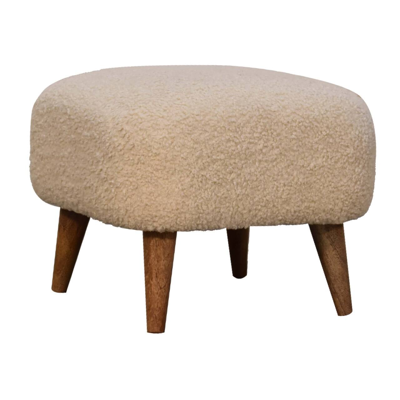 Angle. Artisan Furniture - Artisan Furniture Solid Wood Boucle Cream Square Footstool, Upholstered, Cream - Brown & Cream.