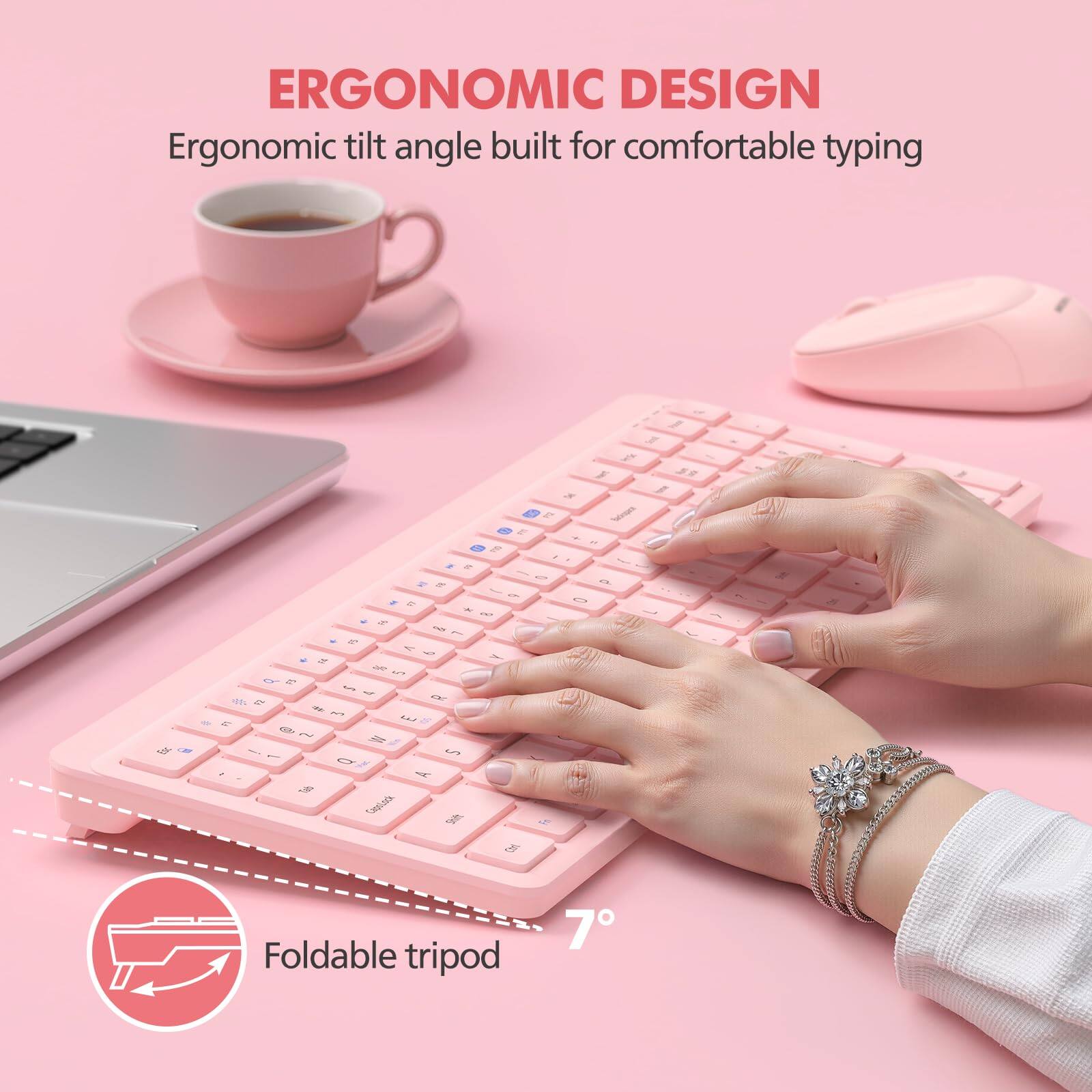ERGONOMIC DESIGN  
Ergonomic tilt angle built for comfortable typing  

Foldable tripod  
7°