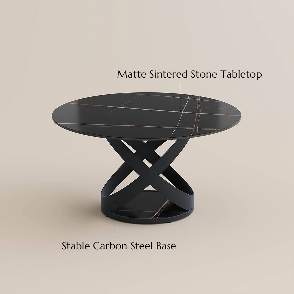 Matte Sintered Stone Tabletop  
Stable Carbon Steel Base