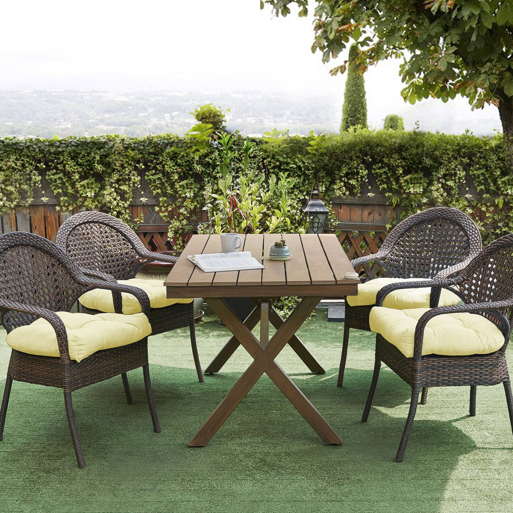 Alt View 1. Sweet Home Collection - Patio Cushions Indoor/Outdoor Chair Pads Tufted 19" x 19", 6-Pack - Yellow.