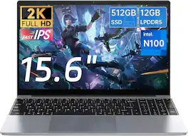 Gezoon - 15.6 inch Laptop, 12th Alder Lake N100(Turbo 3.4GHz) Processor,12GB RAM, 512GB SSD, 2K FHD IPS Laptops, Thin Notebook - Gray