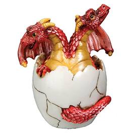 Pacific Trading - Two Headed Dragon Hatching From Egg Figurine Hatchling Fantasy Mythical - Red