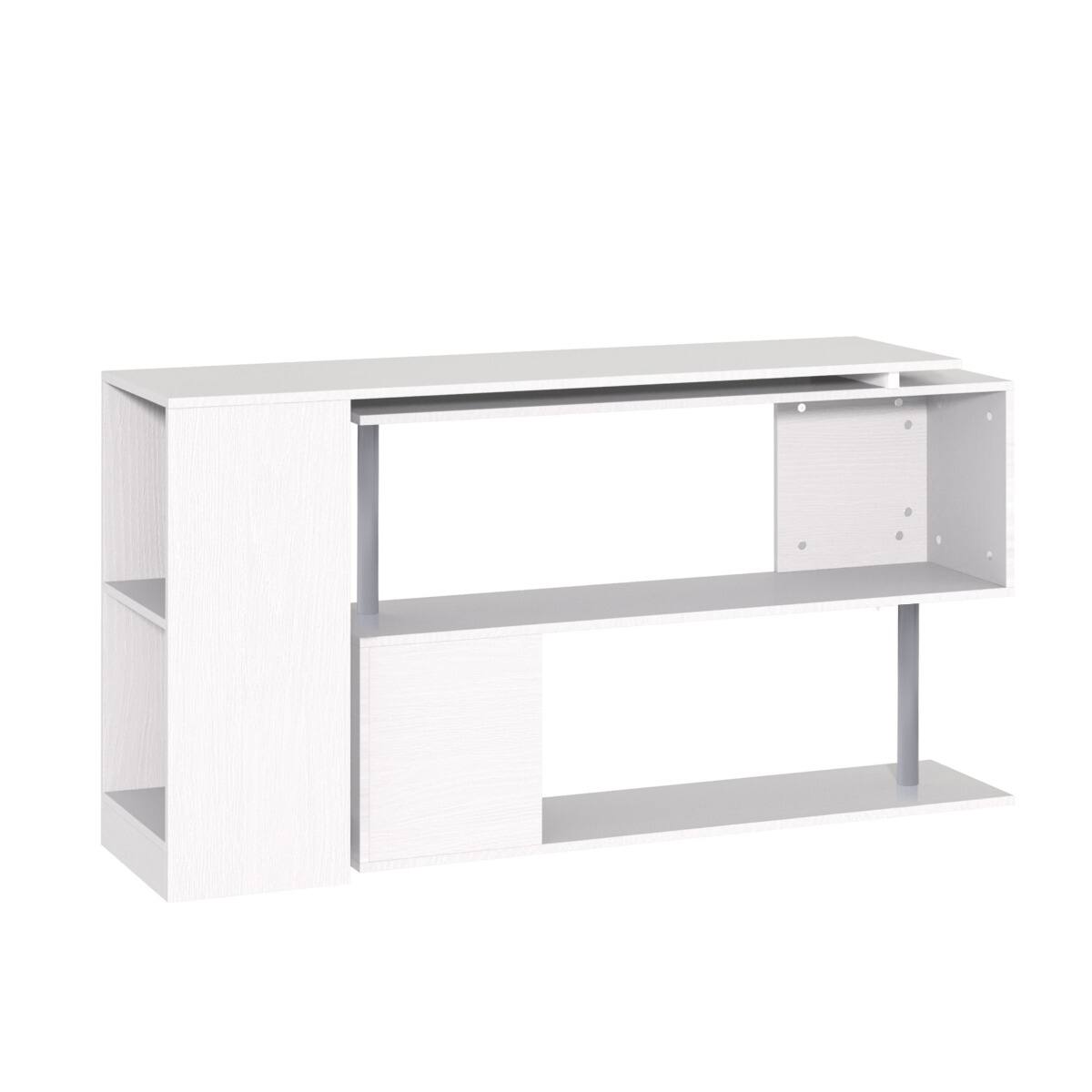 Back. Anysun - 55" 360° Rotating L Shaped Corner Computer Desk with Storage Shelves & Bookshelf, Home Office Workstation - White.