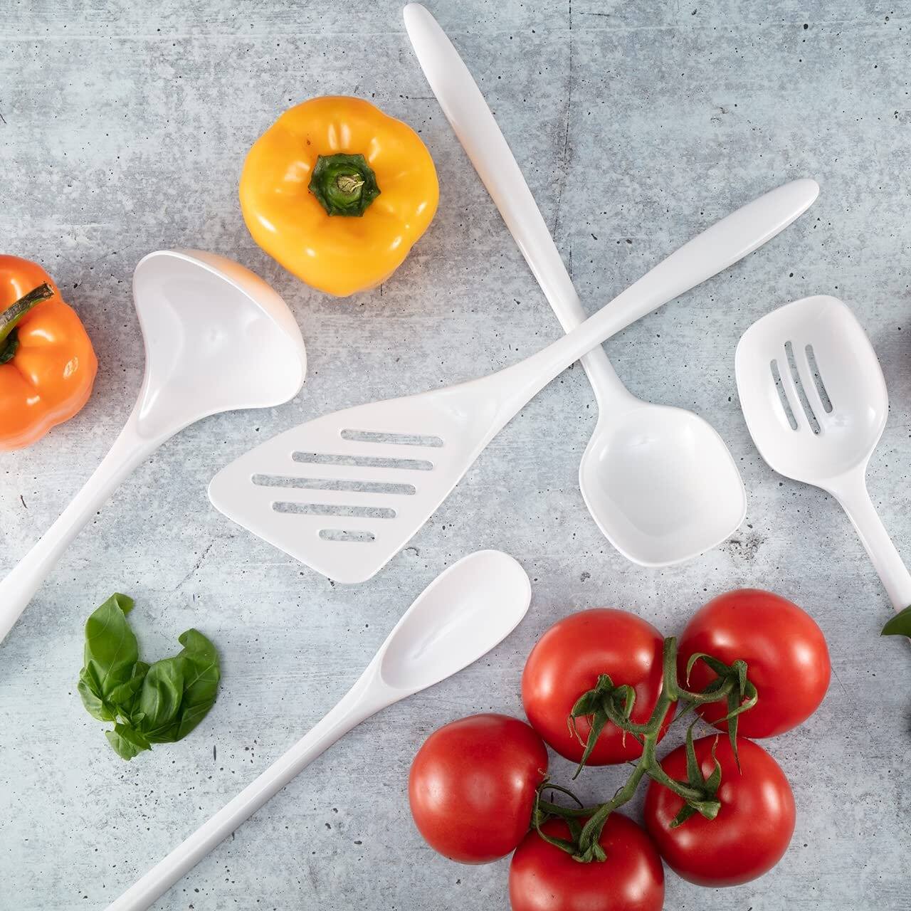 Alt View 4. Hutzler - 6-piece Melamine Cooking Utensils Set and Storage Crock - White - White.