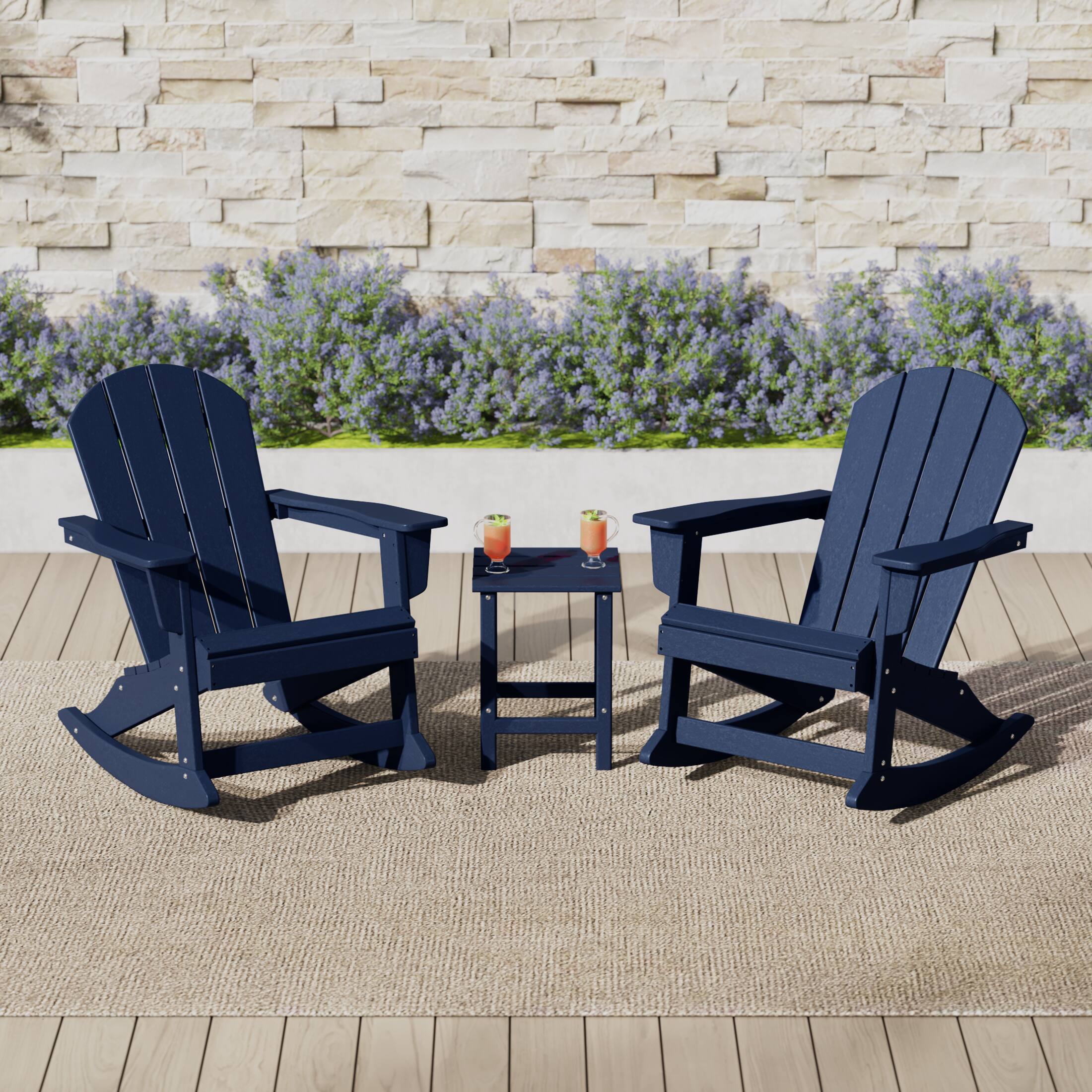 Angle. WestinTrends - WestinTrends Malibu 3-Piece set Outdoor / Patio Poly Adirondack rocking chairs with a side table ( 2 seater ) - Navy Blue.