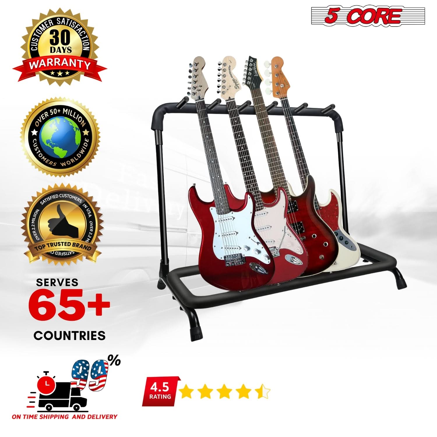 5 CORE Multi Guitar Rack Stand Floor 5 Slot Adjustable Flying V