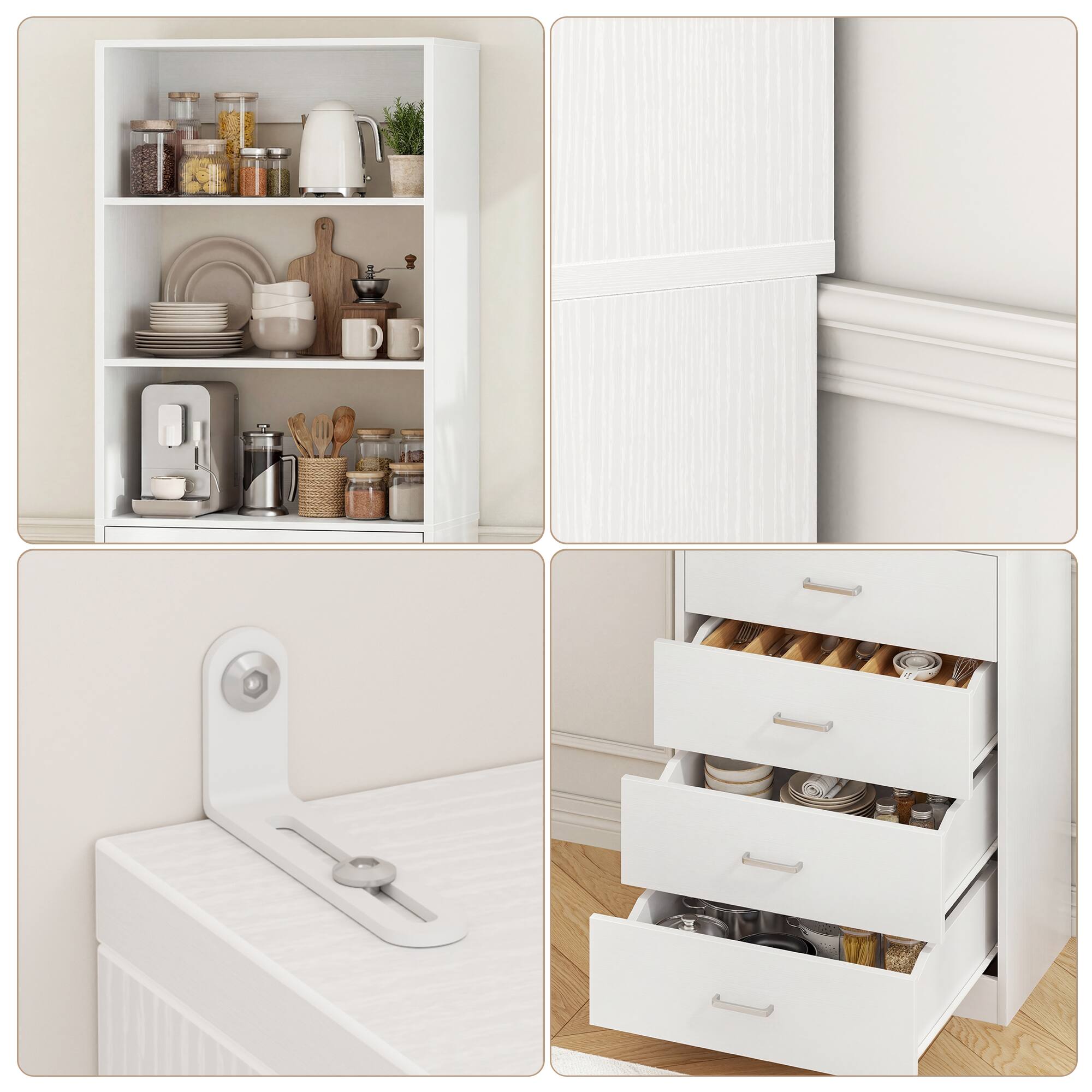 Angle. Aheaplus - 80'' Tall Kitchen Pantry Storage Unit with Drawers and Shelves, 21.3'' Wide Storage Cabinet for Kitchen/Living Room - White.