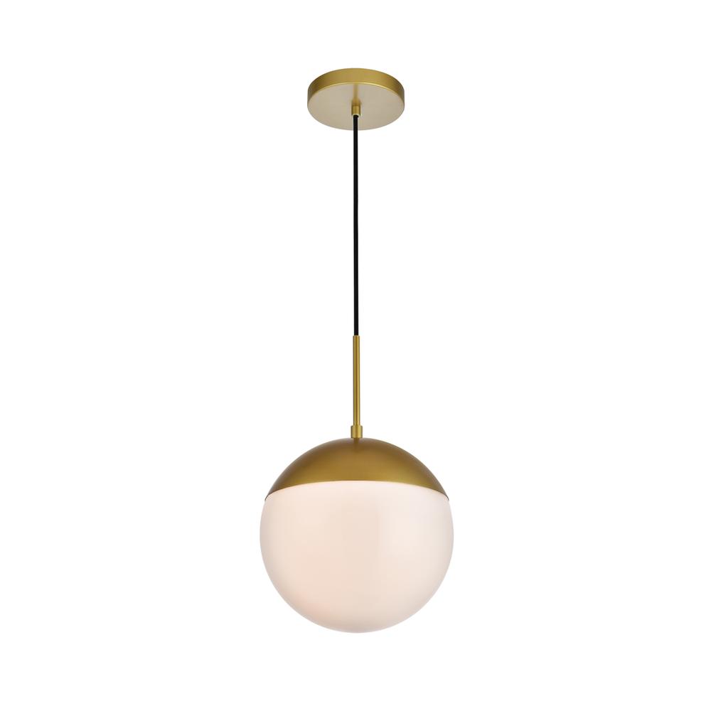 Alt View 2. Living District - Eclipse 1 Light Brass Pendant With Frosted White Glass - Brass And Frosted White.
