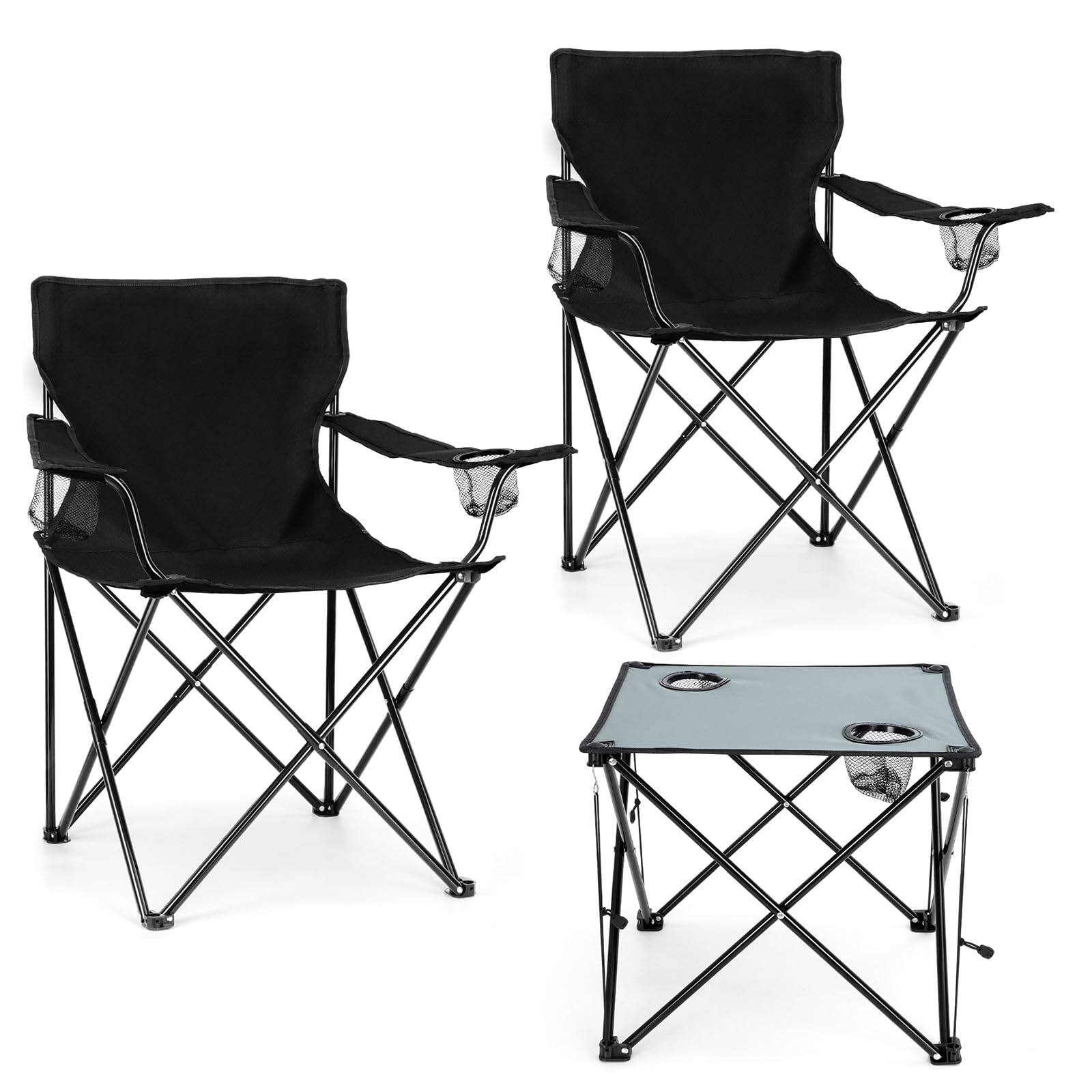 Front. JETRANSPORT - 2 Pack Camping Chairs For Adults Lawn With Table Heavy Duty Folding Outside Oversized & Comfy Sports Chair - Default.