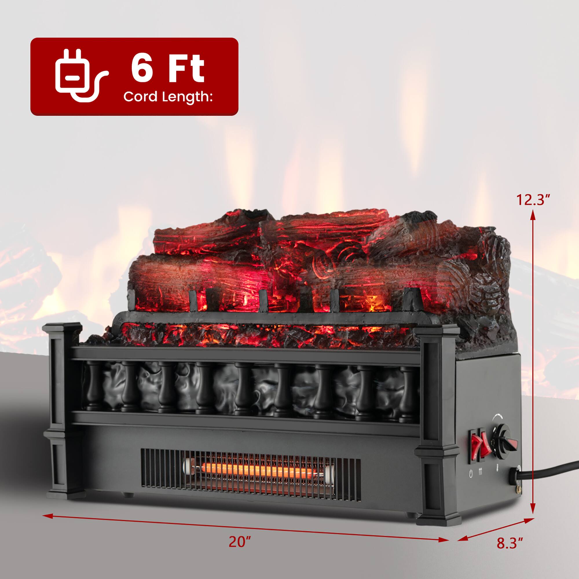 6 Ft Cord Length:  
12.3"  
20"  
8.3"