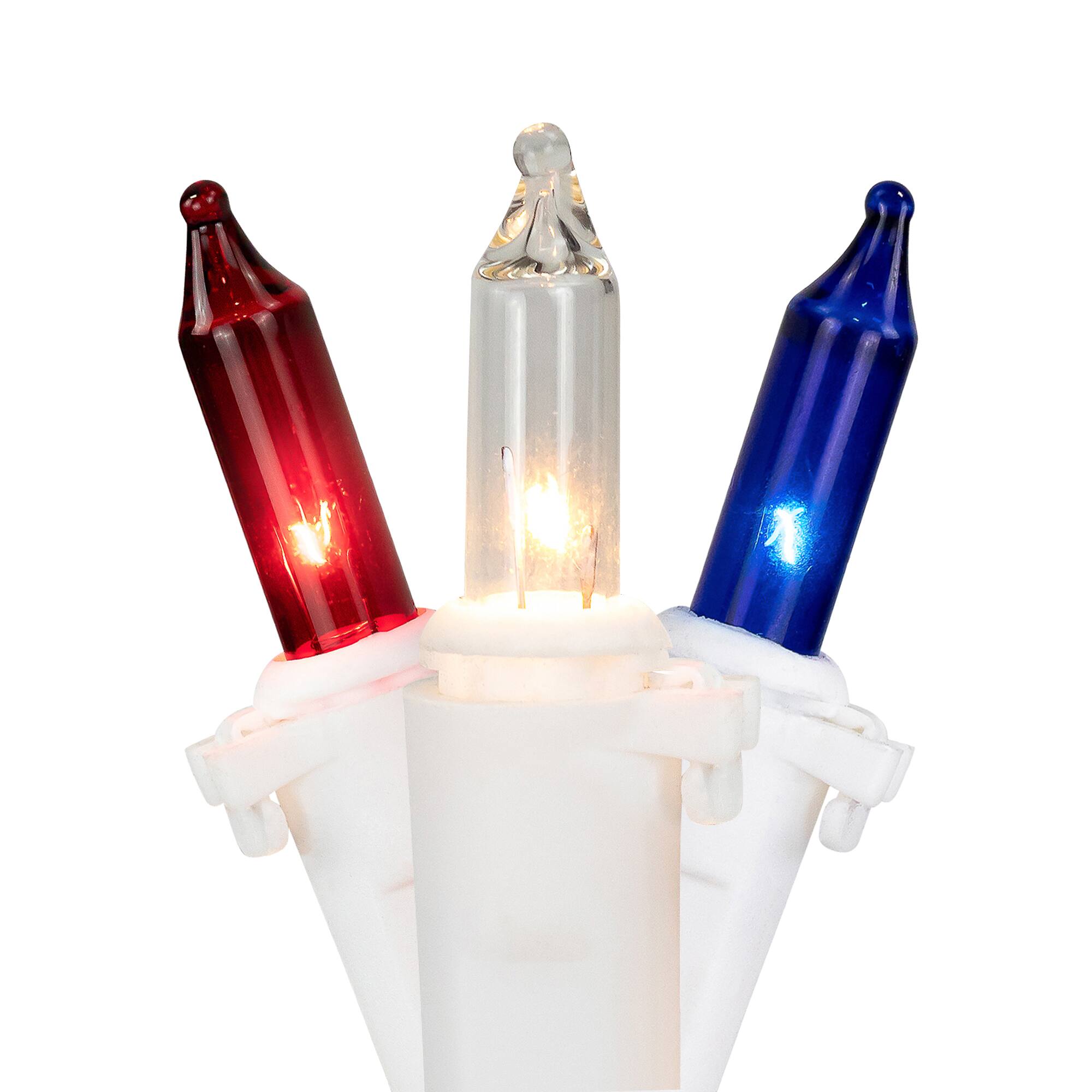 Front. Brite Star - Patriotic Chasing Mini Light Set - Red, Clear and Blue - 34ft White Wire - 150ct - Red.