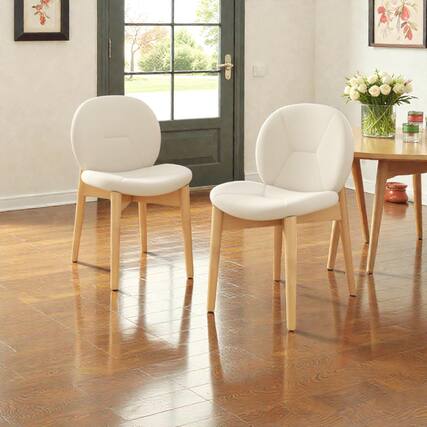 Front. Hivvago - Two-Piece Wooden Chair Set Featuring Durable Rubber Wood Support - White, Natural.