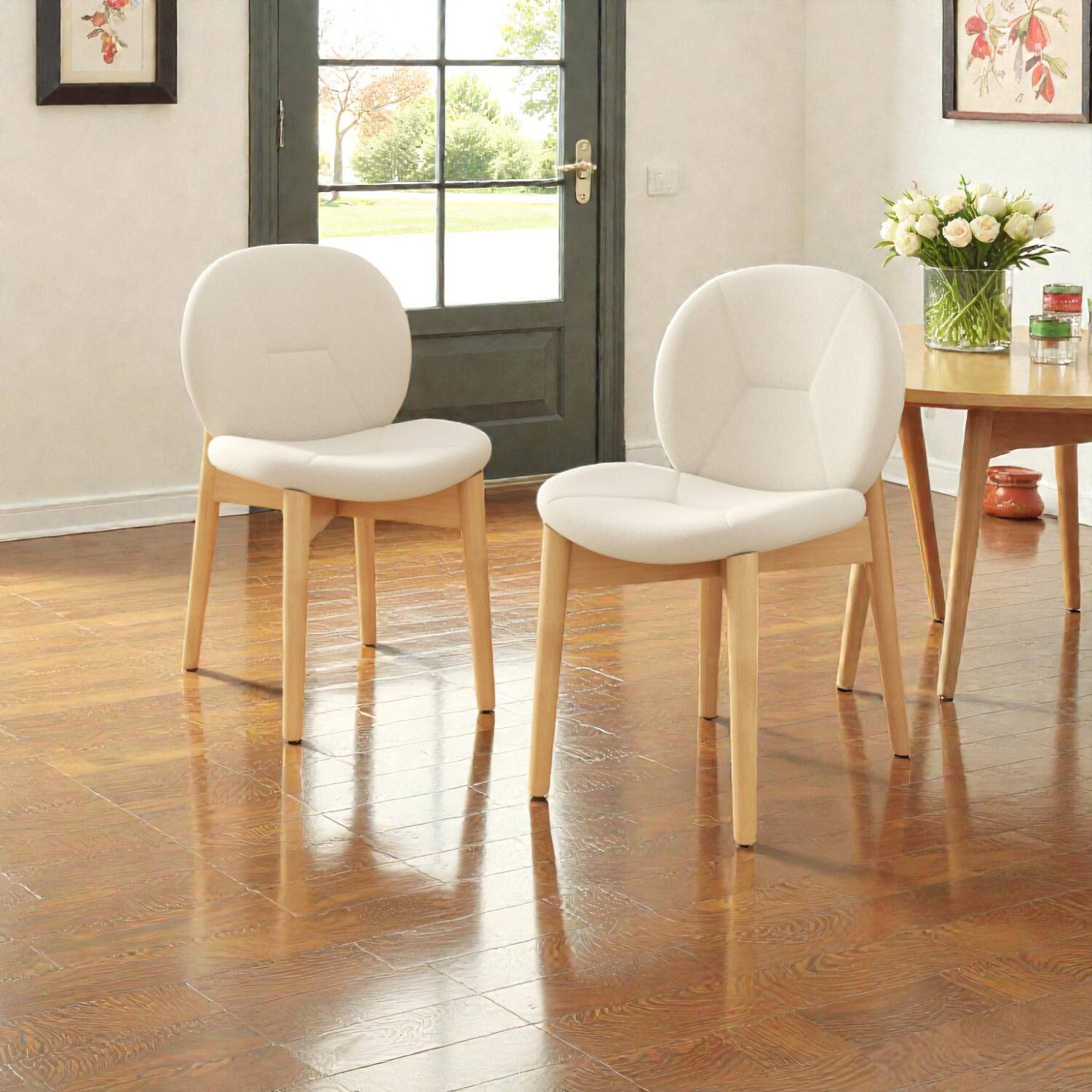Front. Hivvago - Two-Piece Wooden Chair Set Featuring Durable Rubber Wood Support - White, Natural.