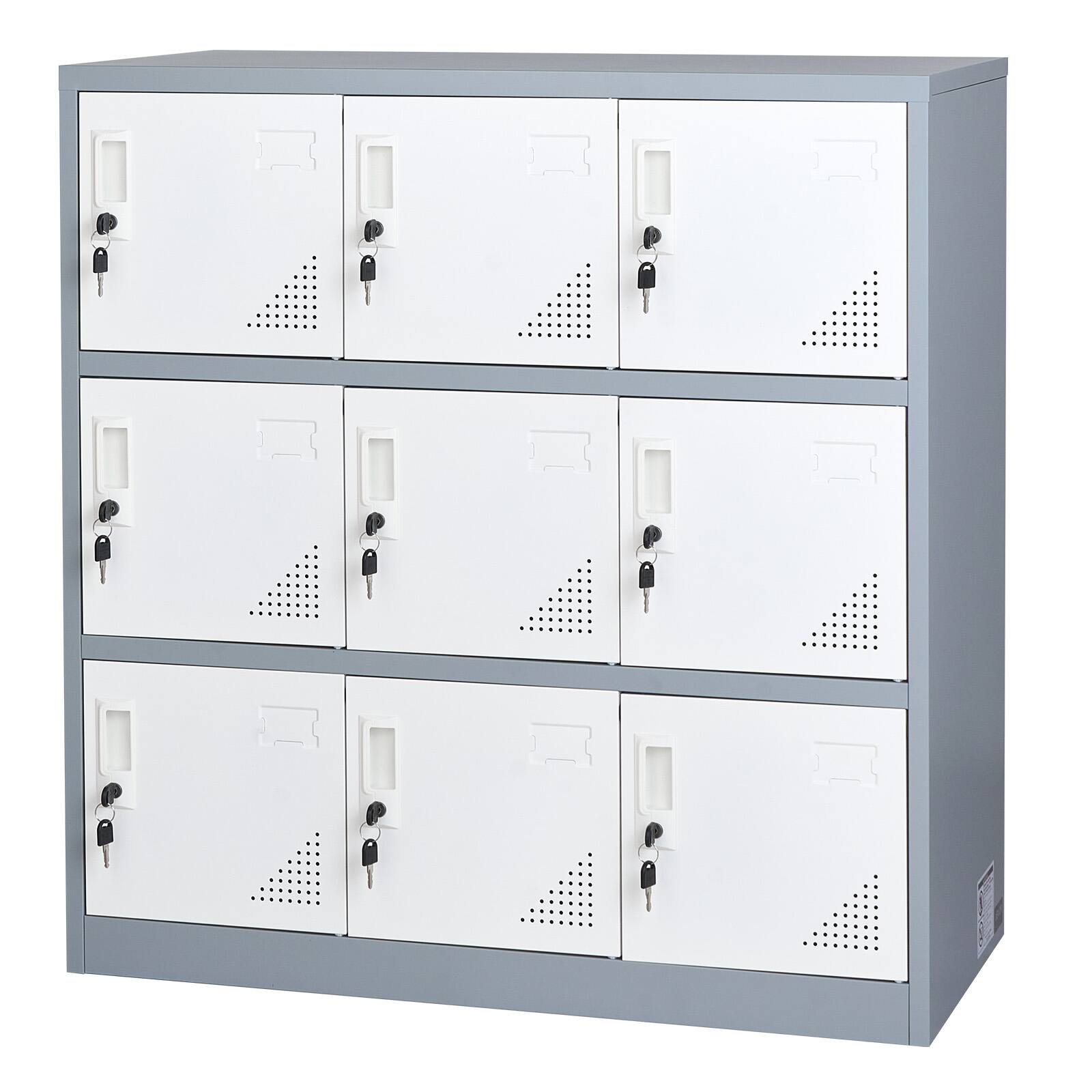 Alt View 5. VEVOR - 9 Doors Metal Locker, Lockable Steel Storage Cabinet, 66 lbs Loading Capacity, 2 Keys for Each Door, 3 Tiers Employee - White.