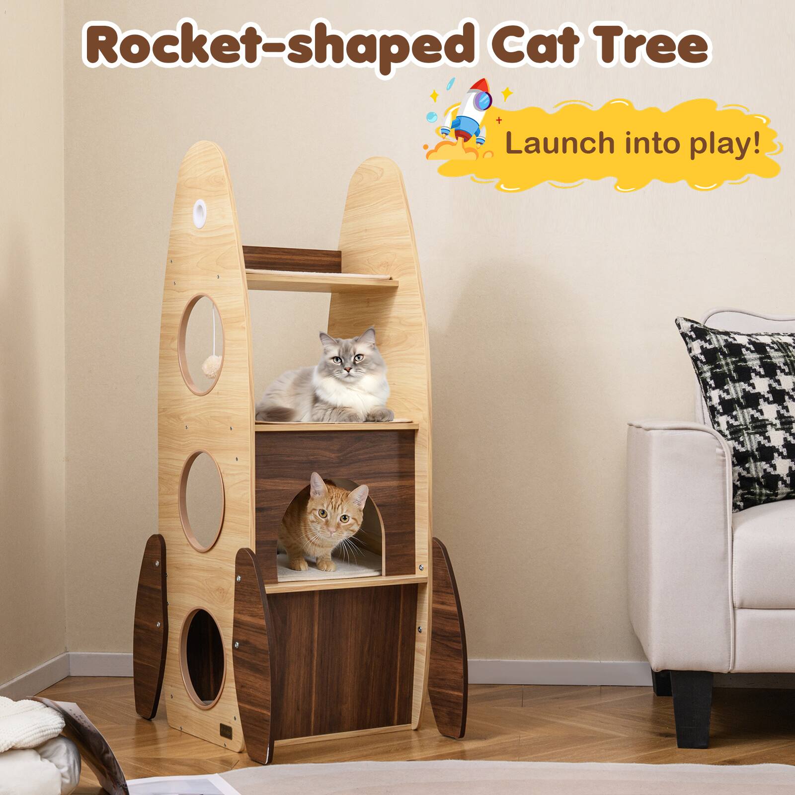 Rocket-shaped Cat Tree  
Launch into play!
