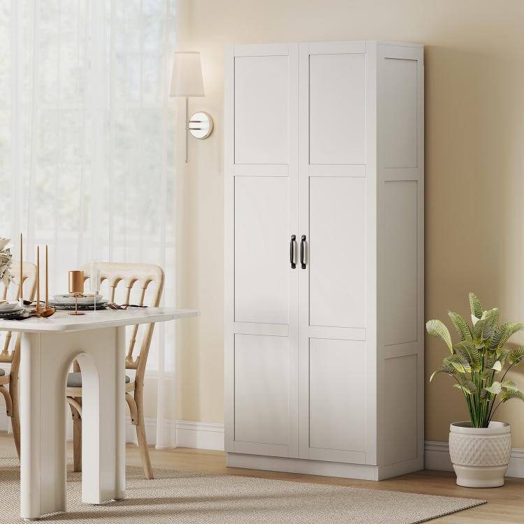Alt View 2. PULUZ - Farmhouse Pantry Cabinet, 71 inch Tall Kitchen Pantry Storage Cabinet with Soft-Close Hinges, Adjustable Shelves - White.